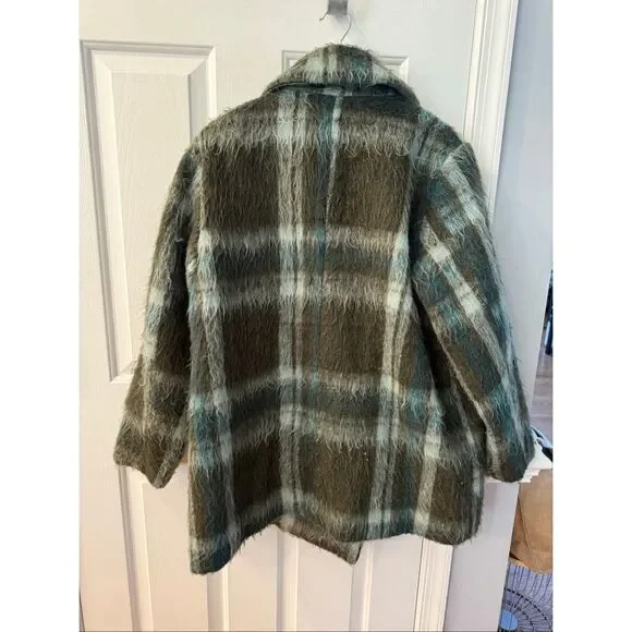 Halogen Nordstrom Green Shaggy Plaid Fuzzy Coat sz XXL - Picture 7 of 8